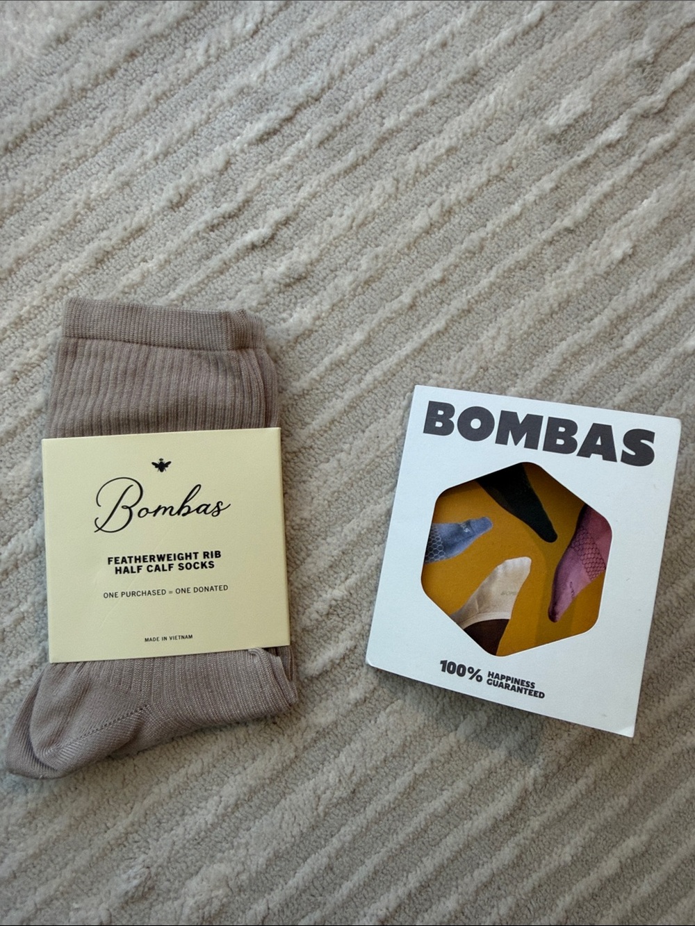 Bombas Featherweight Rib Half Calf Socks in Natural Taupe - Size Medium